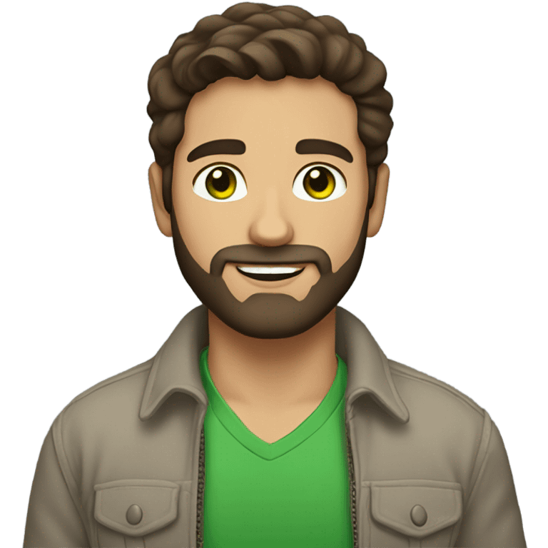 handsome brunette man with beard and green eyes light skin emoji