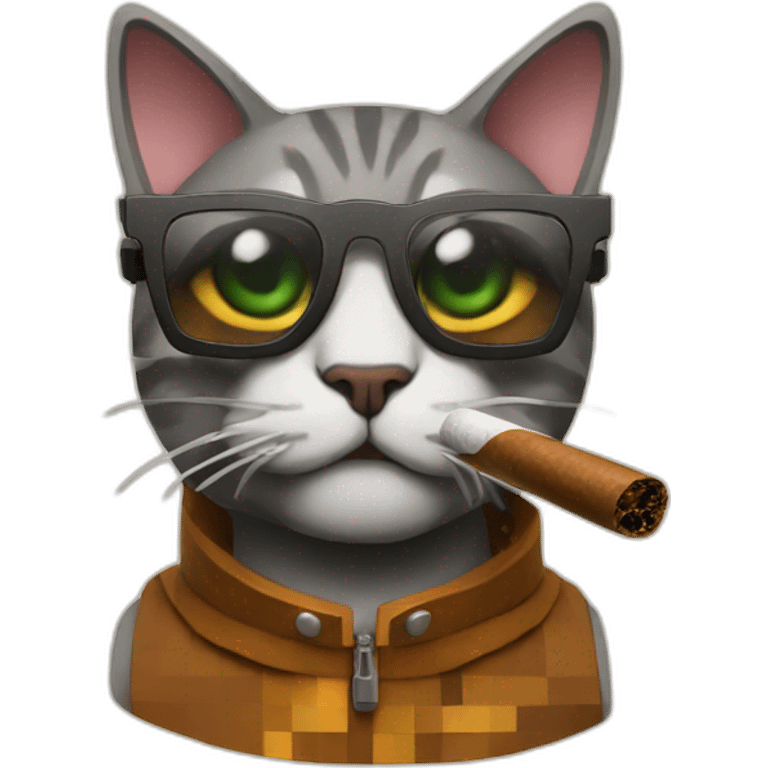 Cat smoking cigar and wearing Minecraft glasses emoji