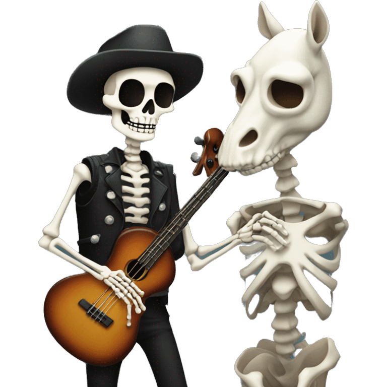 skeleton bass player with horse friend emoji