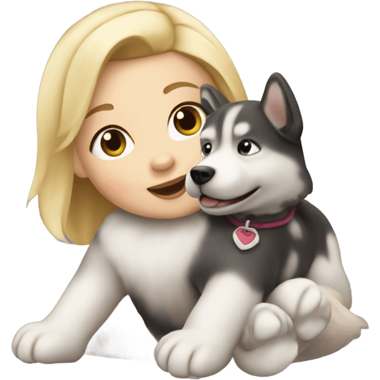 Blonde baby riding a malamute dog emoji