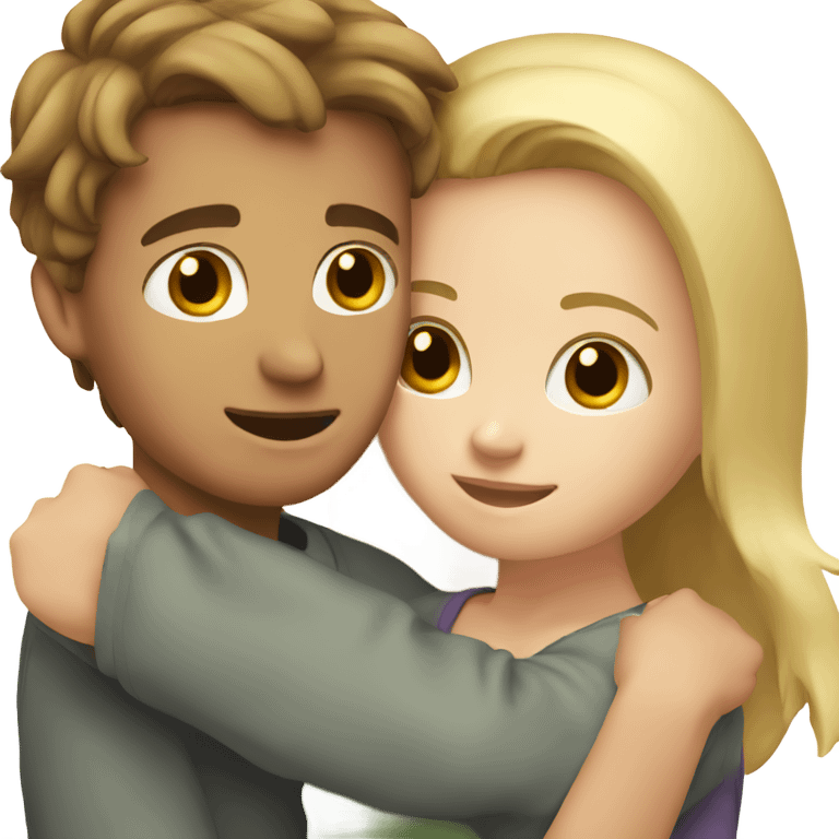 Boy with brown hair hugging a girl with blonde hair  emoji