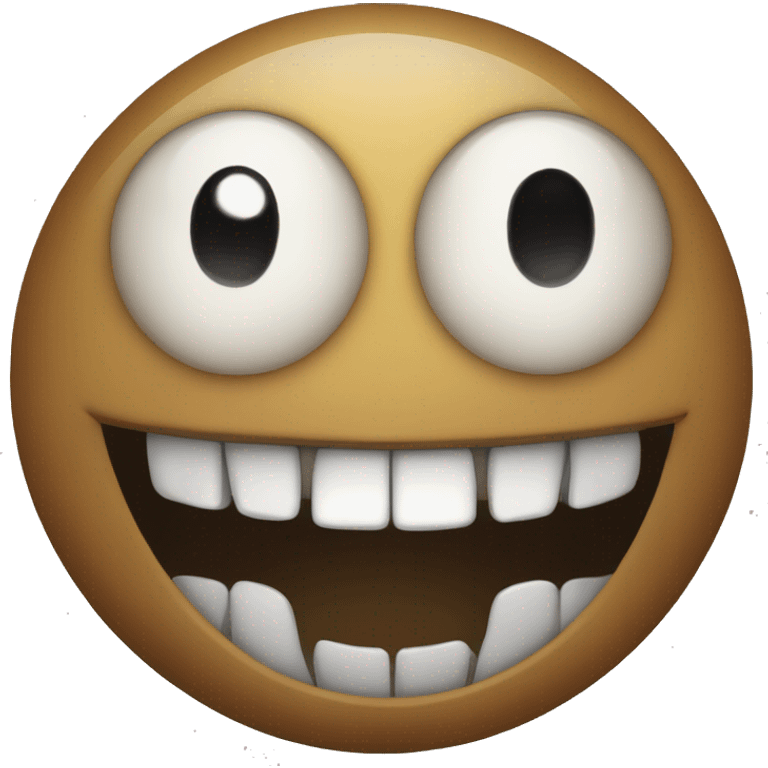 Emoji with hollowed out eyes and a big, creepy, toothy grin emoji