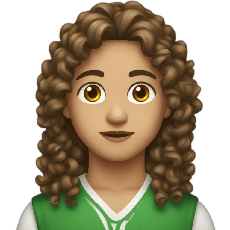 Algerian with long curly brown hair and mini ton emoji