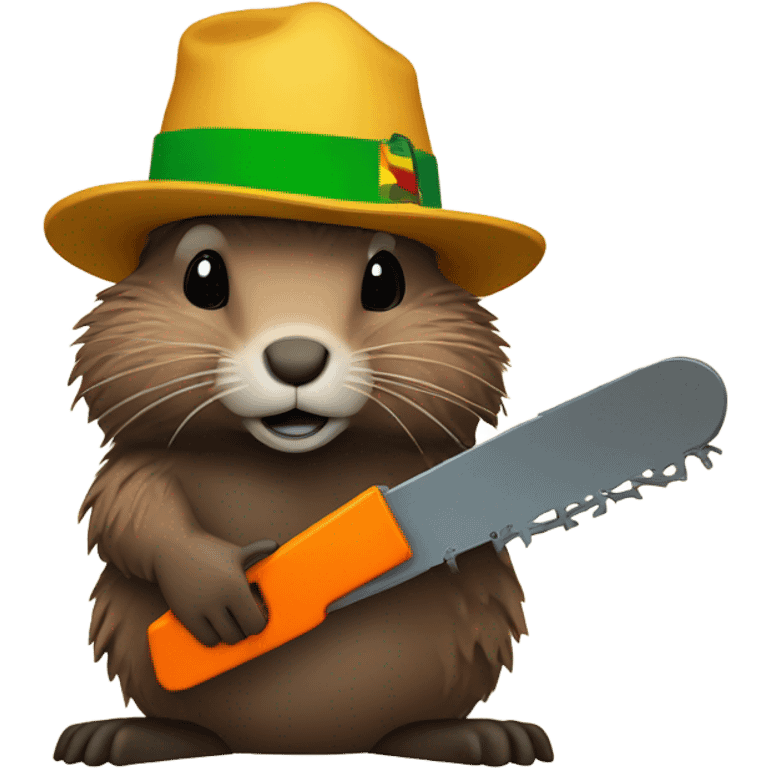 Woodchuck in rasta hat with dreads holding chain saw emoji