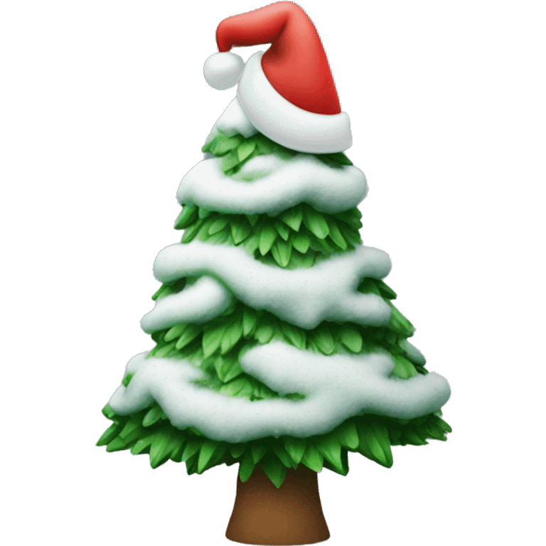 Christmas tree with snow and a Santa hat emoji