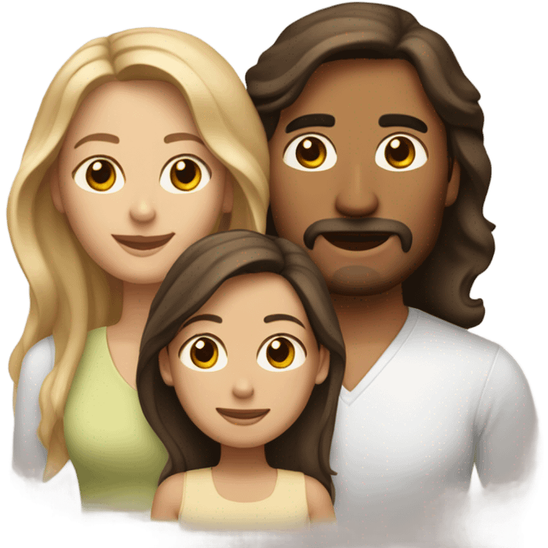 Puerto rican beard short brown hair  husband with blond long hair wife and brown long hair daughter Family  emoji