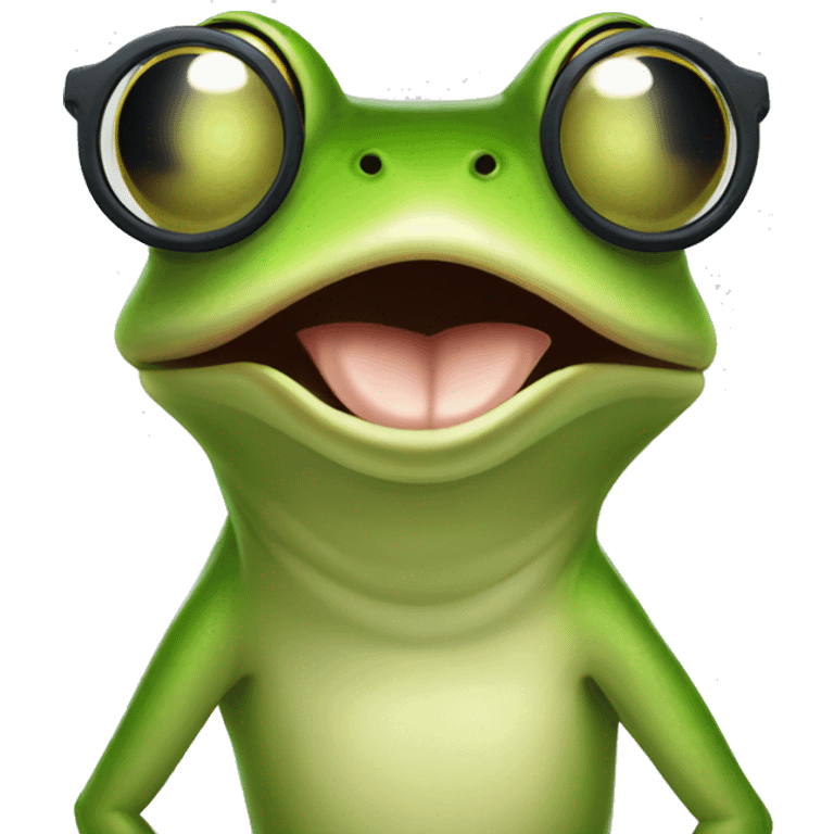 Frog with glasses with long tongue emoji