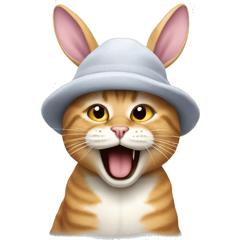 Cat with bunny hat, yawning emoji