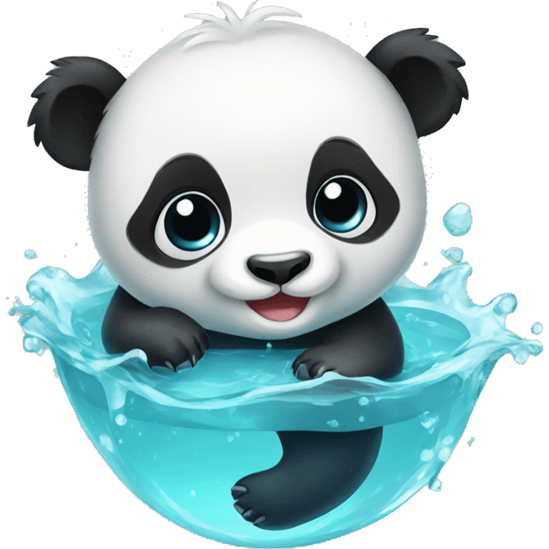 Baby panda in water cute emoji