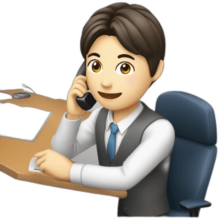 A Japanese office worker answering a phone call and taking notes emoji