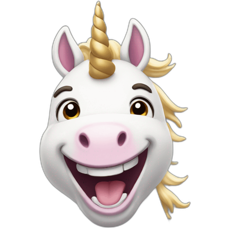 A unicorn that bursts out laughing emoji