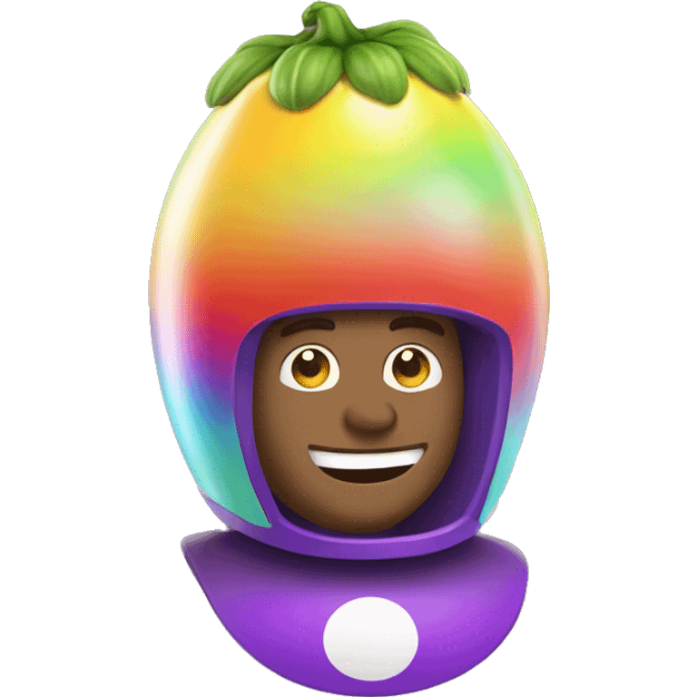 Man riding egg plant with rainbow helmet emoji