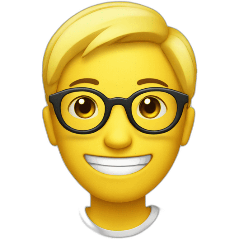 Yellow circle head With a cheerful expression with black eyes black glasses Hair on the head emoji