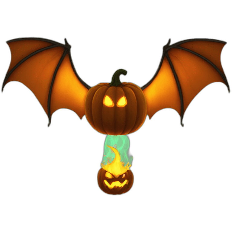 flat pumpkin earth on fire with bat wings emoji