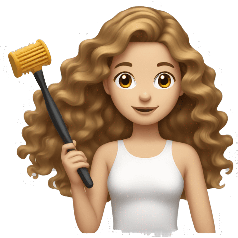 White girl with honey brown wavy hair brushing her hair emoji