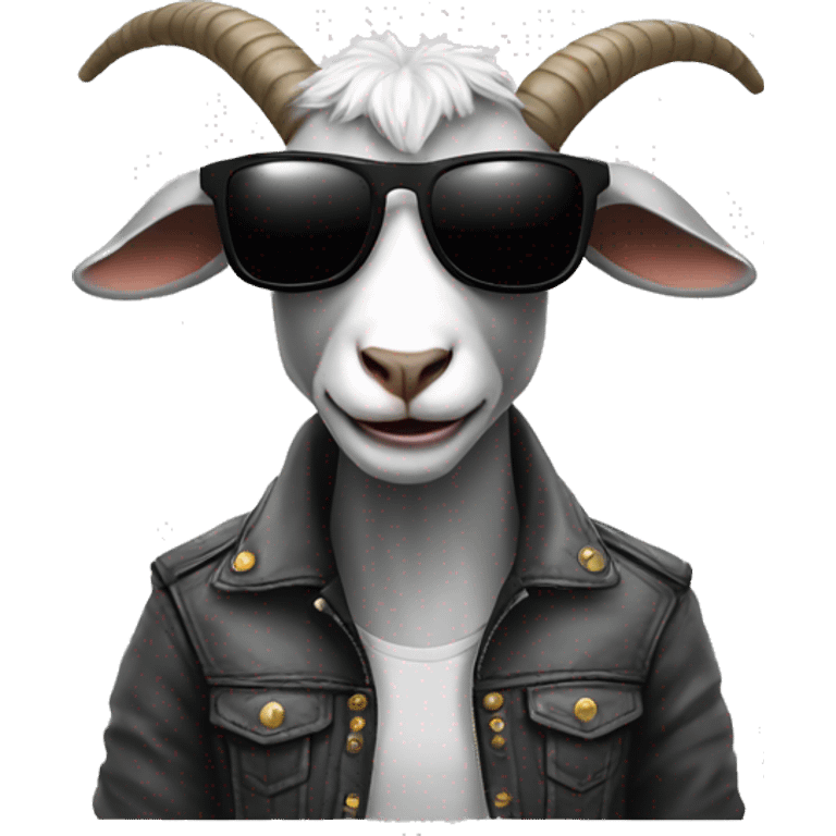 biker, long grey goat tee with short hair and dark sunglasses emoji