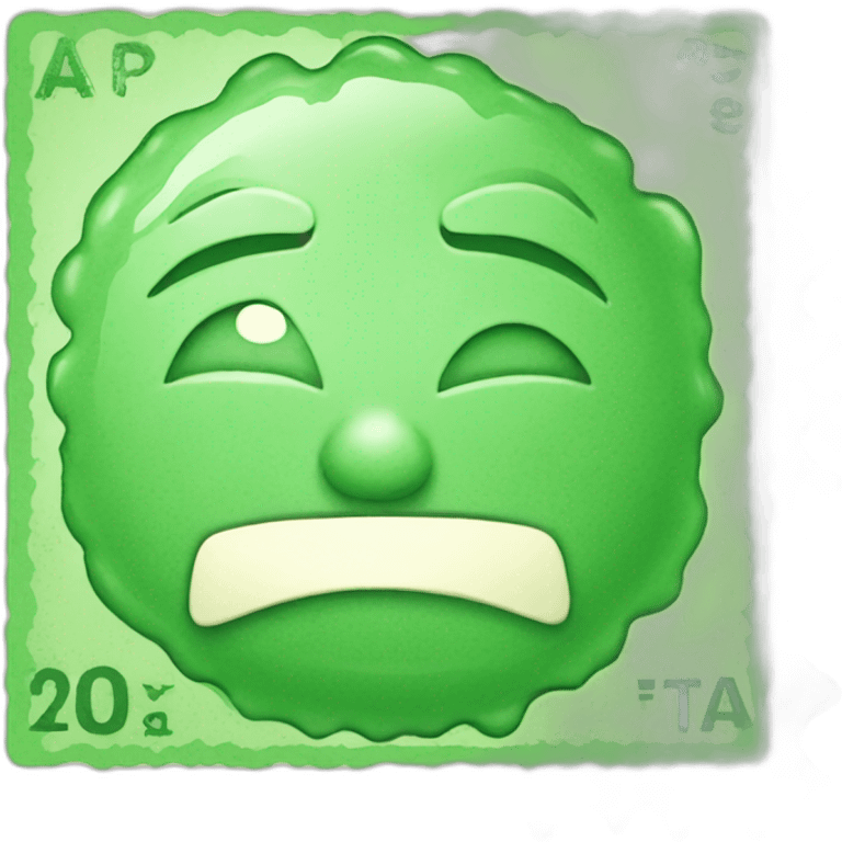 a green stamp with text guaranteed emoji