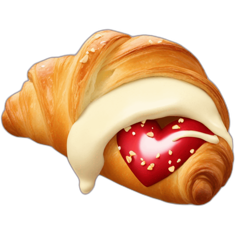 croissant with white chocolate and red heart sprinkles emoji