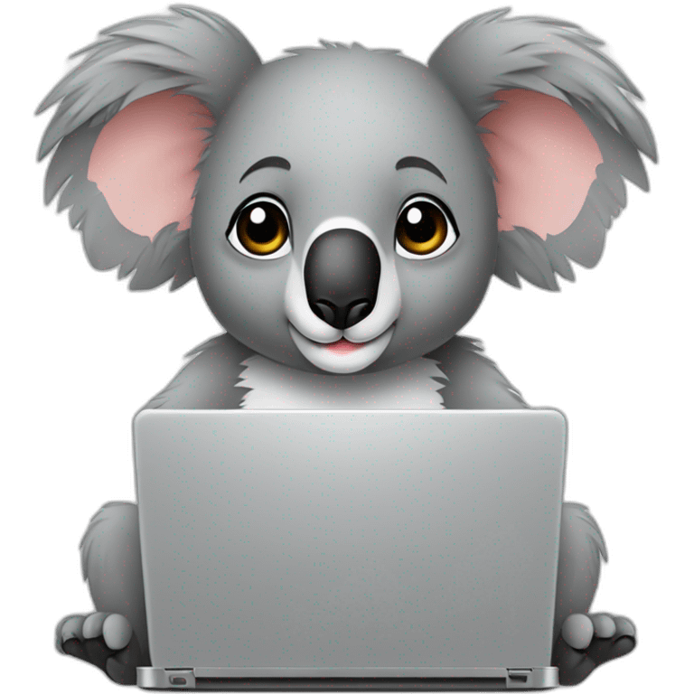 Koala-wearing-square-and-white-tee-working-on-a-black-laptop emoji