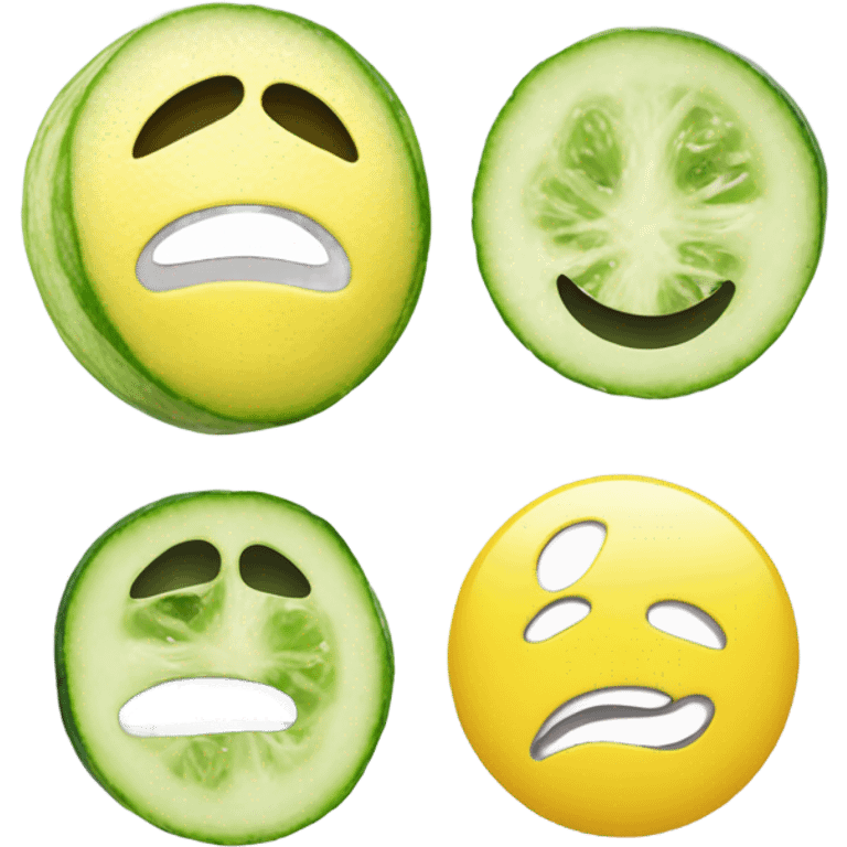 Yellow emoji face with skincare mask and cucumber slices in eyes relaxed,make one in color and other one in black and white, not grayscale emoji