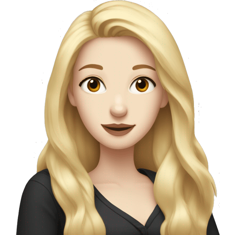 pretty woman with pale skin, very long blonde hair hugging a black dog emoji