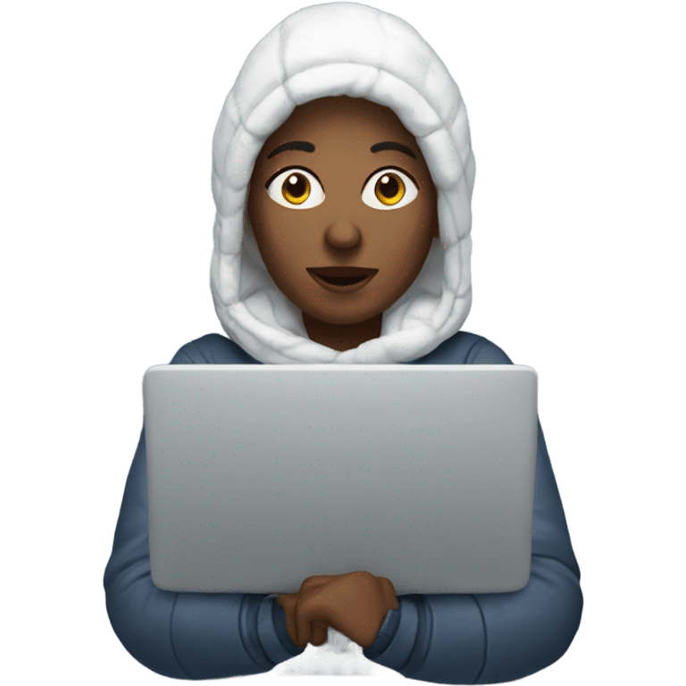 White woman teleworking in the snow emoji