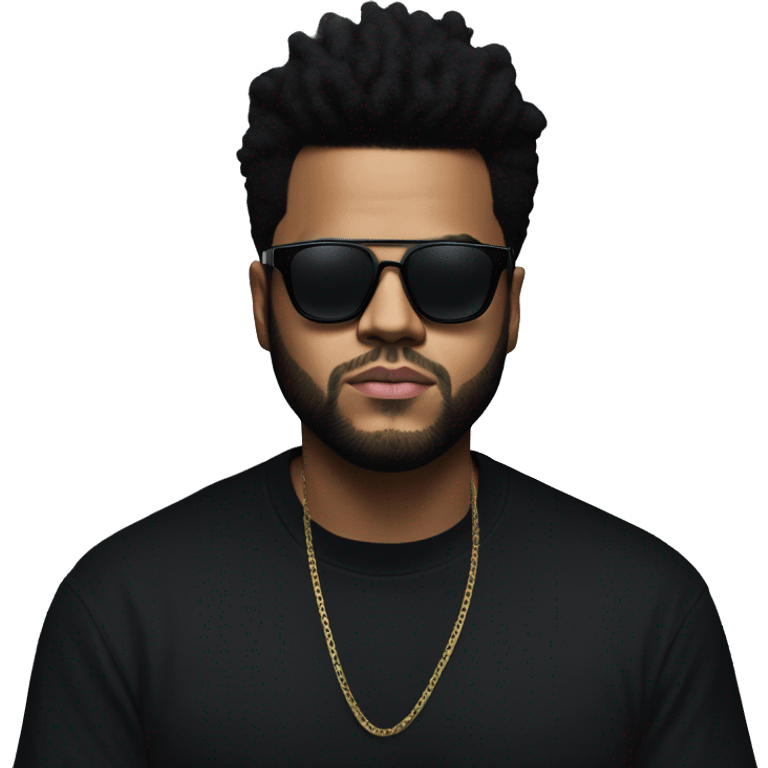 the weeknd in a black t-shirt, with a relaxed face and Apple Vision Pro augmented reality glasses over his eyes emoji