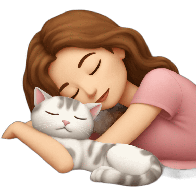 sleeping girl brown hair laying next to Calico cat emoji