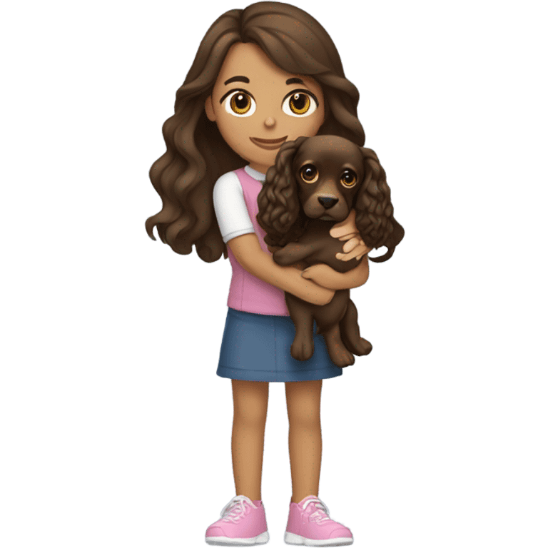 Brunette girl holding a cocker spaniel  emoji