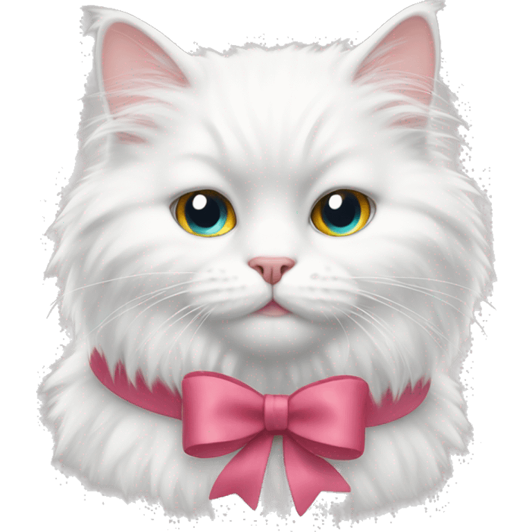 White fluffy cat with bow emoji