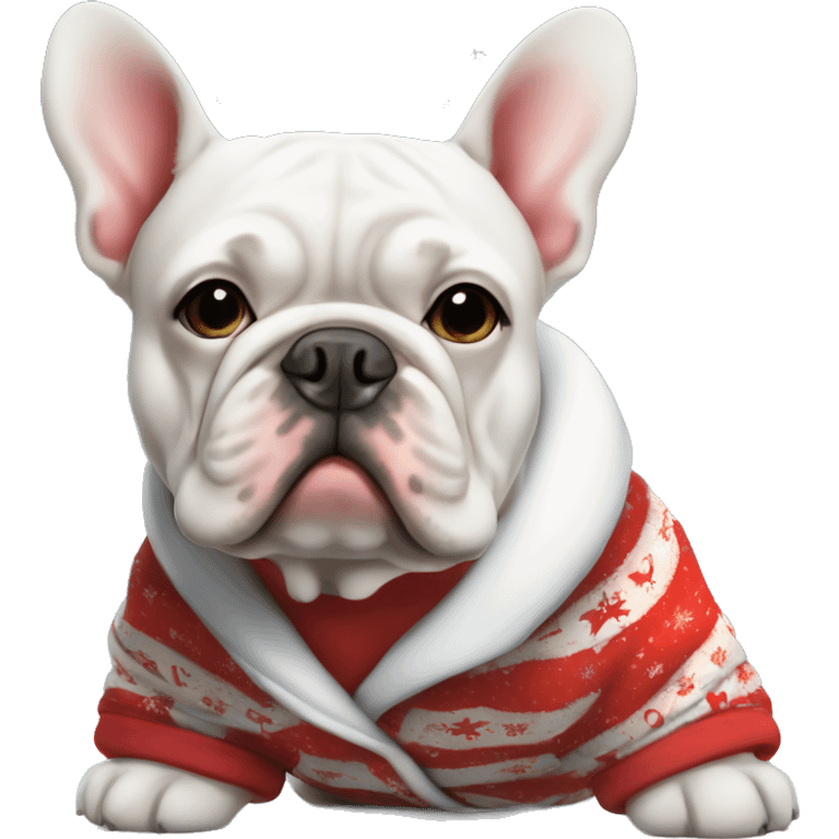 French bull dog wearing Christmas pajamas  emoji