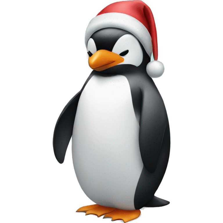 penguin in snow wearing christmas hat emoji