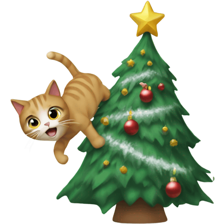 Cat knocking over a Christmas tree emoji