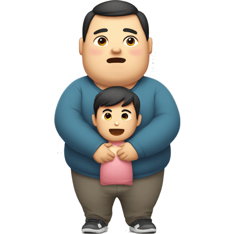 overweight asian man with child emoji