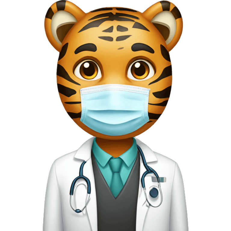 Tiger human doctor with face mask emoji