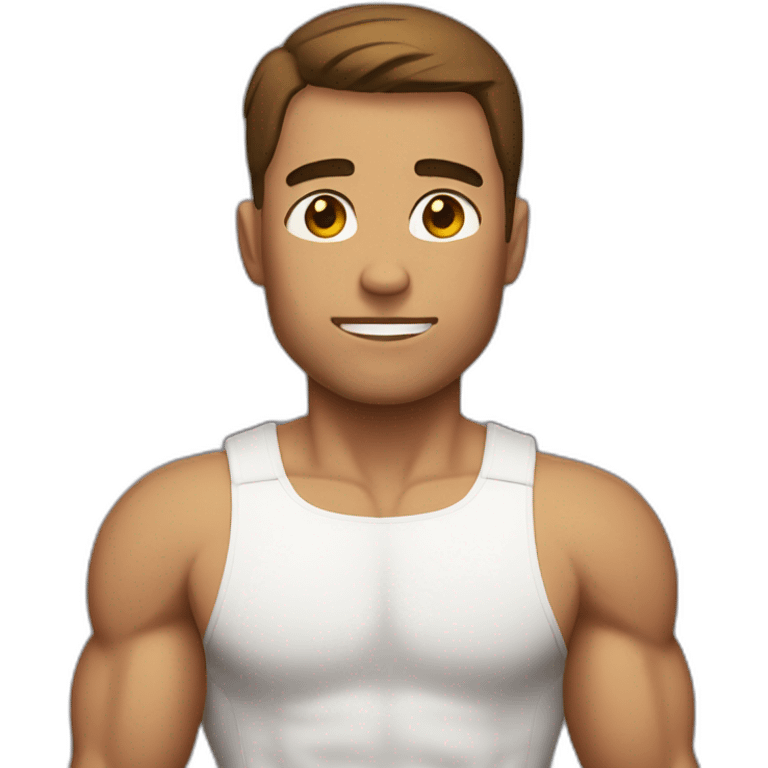 man with muscles,short hair,tired eyes,brown hair,bodysuit emoji