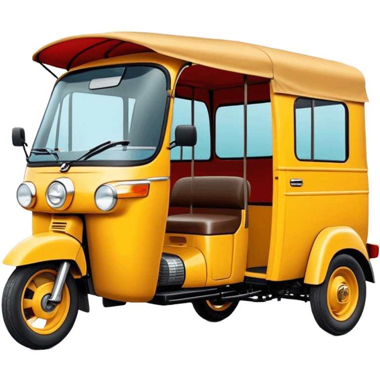 Cinematic Realistic Tuk Tuk Emoji, depicted as a vibrant iconic three-wheeled vehicle with bold colors and a compact design, rendered with crisp textures and dynamic urban lighting that captures its quintessential Thai charm. emoji