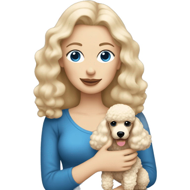  mom with straight blonde hair and blue eyes is holding a cream poodle  emoji