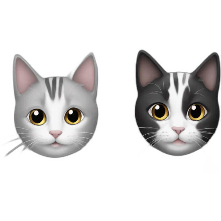 A heart with 2 cats in it : a black one and a grey and white stripped one emoji