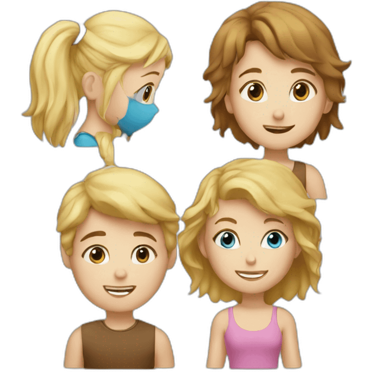 blond-hair-boy-and-girl-with-dog girl with blue eyes and boy with brown  emoji