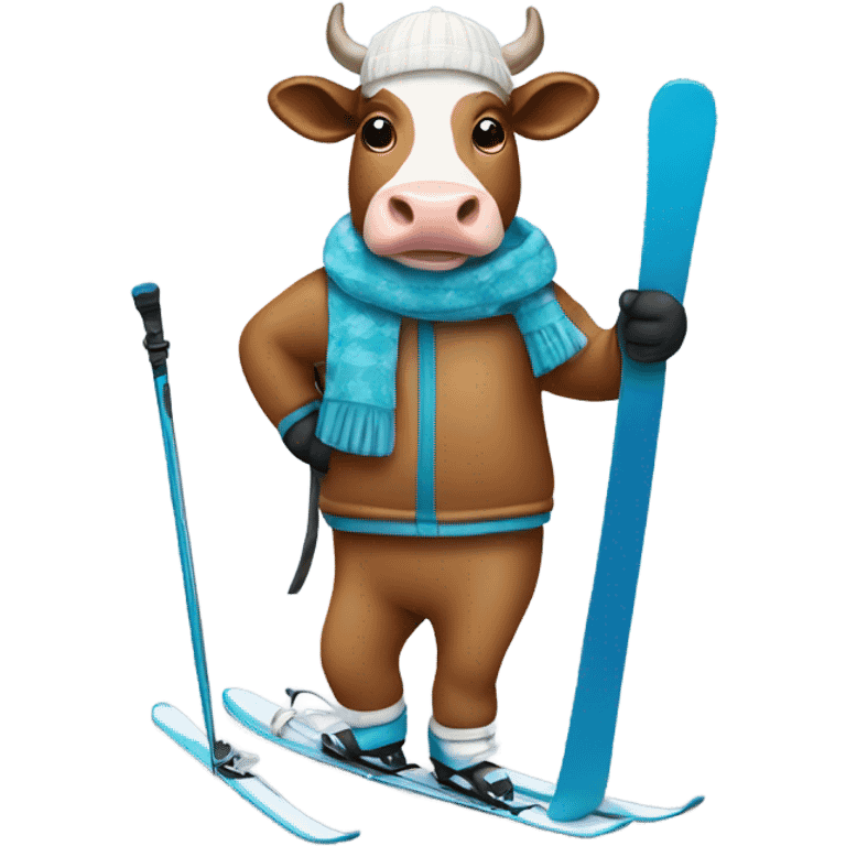 Cow with ski clothes skiing emoji