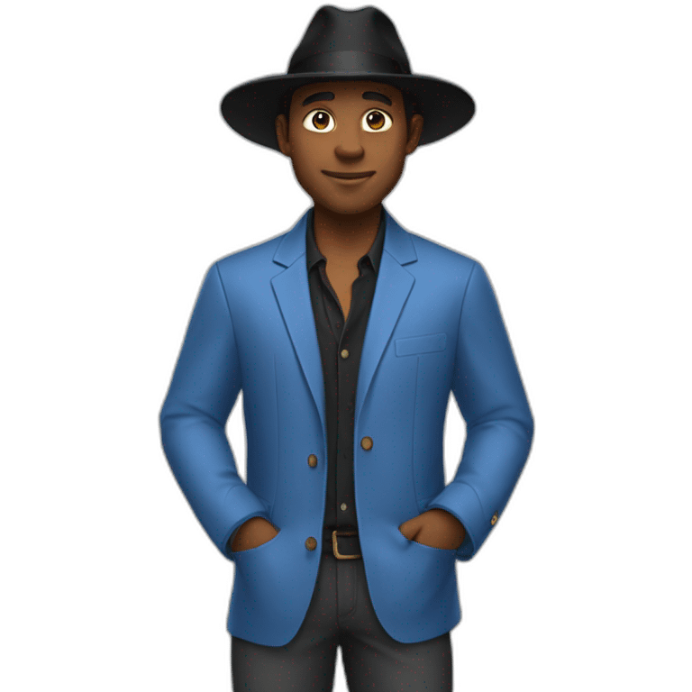 Man in blue button down shirt, blazer, black fedora emoji