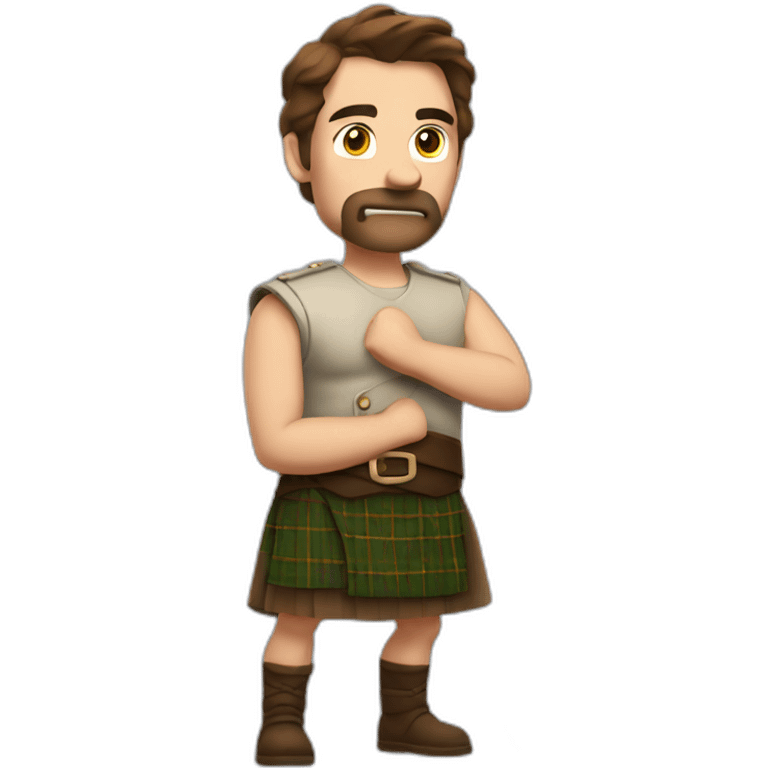 monty starts a fire wearing a kilt flexing bicep brown hair emoji