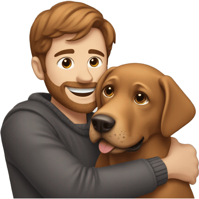 Red Labrador giving brown haired man a hug with no facial hair emoji