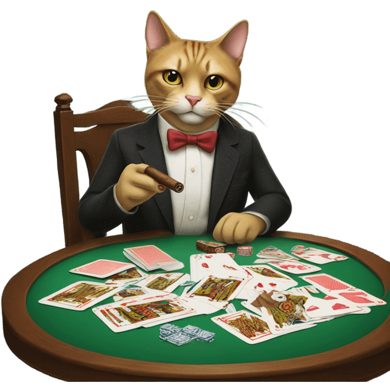 A cat with a big fucking cigar playing cards emoji