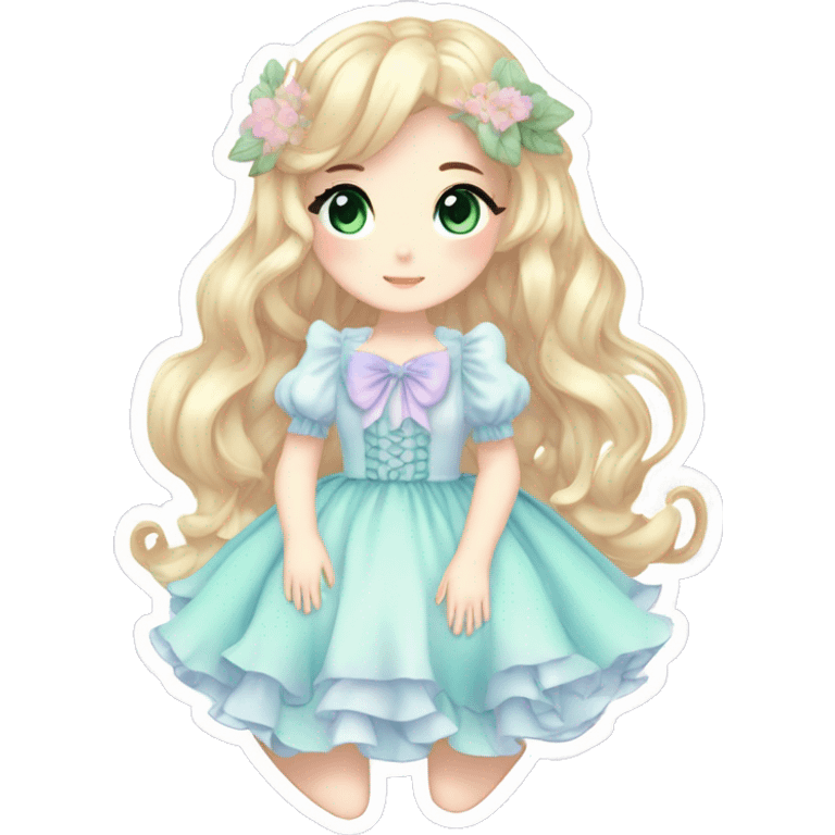 gorgeous pretty attractive lady beautiful pastel-gradient hair with gorgeous dress fairycore cottagecore pastelcore detailed high quality trending VOGUE aesthetic full body sticker emoji