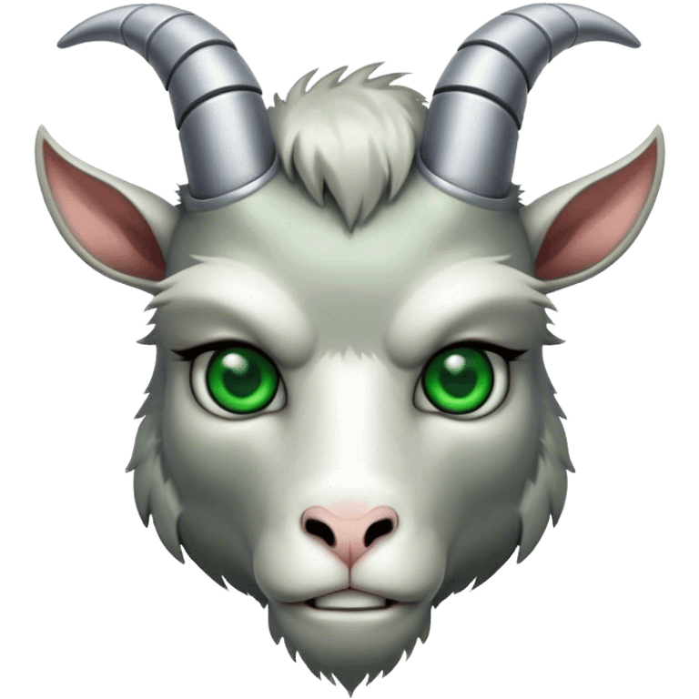 Terminator Goat with green eyes emoji