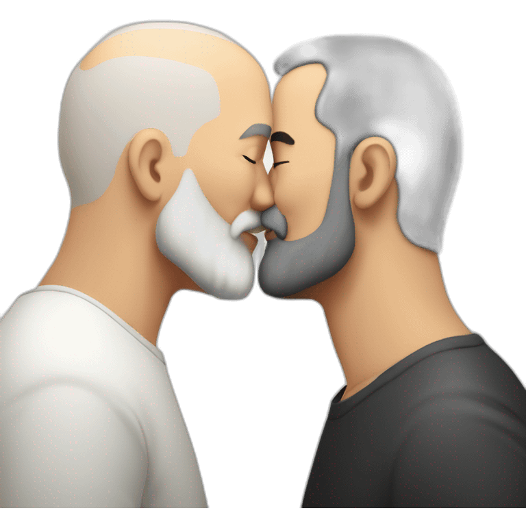 older buzz cut European white bearded  man kissing bald black older  bearded  man emoji