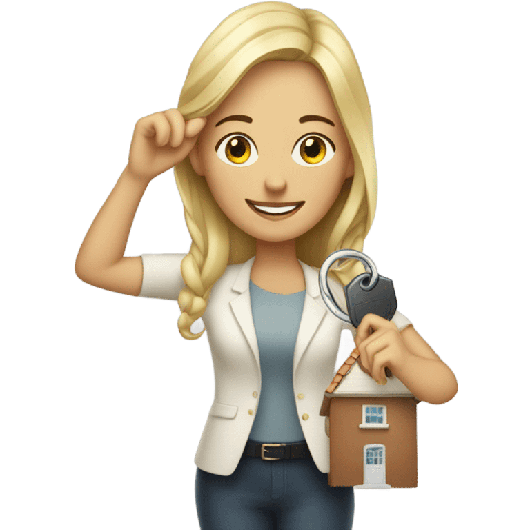 White woman holding keys to her new house  emoji