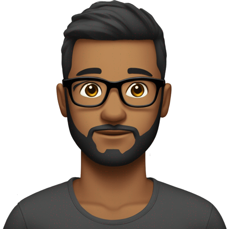 A midfade hair cut, short beard, 26 years old guy, black hair, and glasses. wakes up from bed in the mornin. emoji